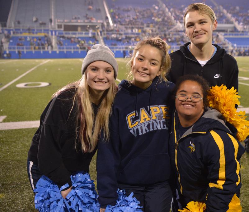 Cape cheerleaders (l-r) Jocelyn Fisher, Emily Stradler, Kam Parker and Gabby Parillon.
